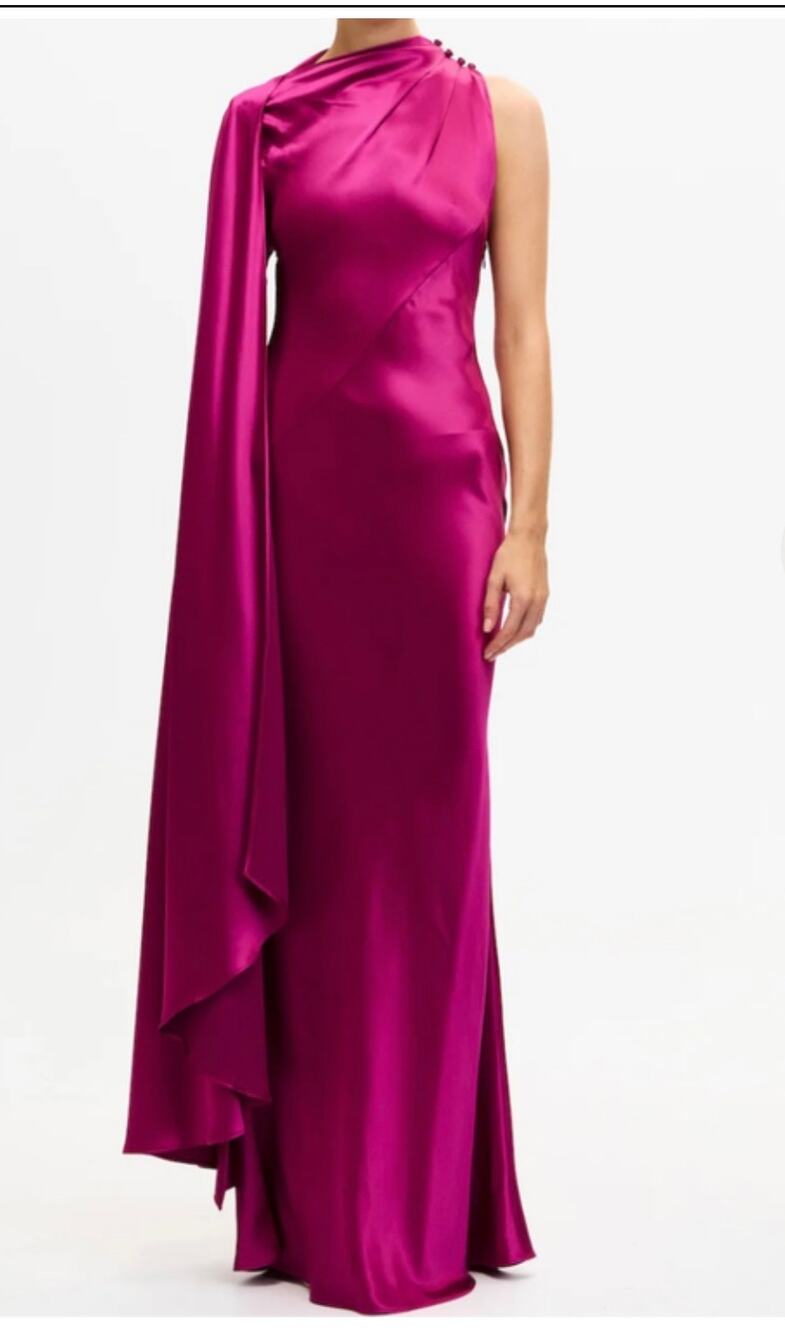 Acler Ropley Iris Satin Maxi Dress with Cape Sleeve size 8 New with tags